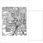 Woodcut Print of a Medieval Apothecary Cooking on a Stove by Anonymous
