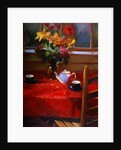 Flowers and Teapot on Red by Pam Ingalls
