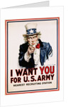 I Want You for the U.S. Army Recruitment Poster by James Montgomery Flagg