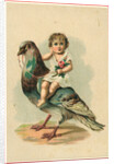 19th-Century Trade Card Depicting a Child Riding a Pigeon by Anonymous