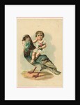 19th-Century Trade Card Depicting a Child Riding a Pigeon by Anonymous