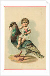 19th-Century Trade Card Depicting a Child Riding a Pigeon by Anonymous