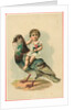19th-Century Trade Card Depicting a Child Riding a Pigeon by Anonymous