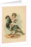 19th-Century Trade Card Depicting a Child Riding a Pigeon by Anonymous