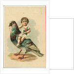 19th-Century Trade Card Depicting a Child Riding a Pigeon by Anonymous
