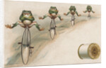 J & P Coats Trade Card of Frog Cyclists by Anonymous