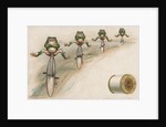 J & P Coats Trade Card of Frog Cyclists by Anonymous
