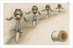 J & P Coats Trade Card of Frog Cyclists by Anonymous
