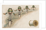 J & P Coats Trade Card of Frog Cyclists by Anonymous