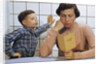 Disappointed Mother Reading Son's Report Card by Anonymous