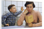 Disappointed Mother Reading Son's Report Card by Anonymous