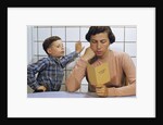Disappointed Mother Reading Son's Report Card by Anonymous