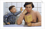 Disappointed Mother Reading Son's Report Card by Anonymous