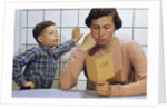 Disappointed Mother Reading Son's Report Card by Anonymous