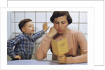 Disappointed Mother Reading Son's Report Card by Anonymous
