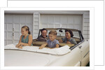 Family Sitting in Car Outside Garage by Anonymous