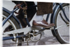 Man Riding Bicycle in Dress Shoes by Anonymous