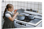 Girl Stirring Soup in Kitchen by Anonymous