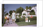 Mother and Son Walking by Christmas Decorations on Yards by Anonymous