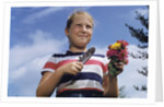Girl Holding Cut Flowers by Anonymous
