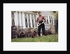 Boy Unhappily Mowing Lawn by Anonymous
