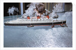 Boy Playing with Toy Ocean Liner by Anonymous
