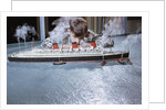 Boy Playing with Toy Ocean Liner by Anonymous