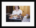 Girl Carrying Tray of Barbecue Items by Anonymous