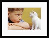 Boy Looking at White Kitten by Anonymous