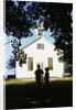 Boy and Girl Waiting near Schoolhouse by Anonymous