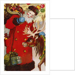 Postcard Depicting Santa Claus and a Reindeer by Anonymous