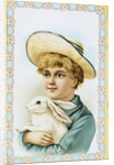 Postcard Depicting a Boy Holding a White Rabbit by Anonymous