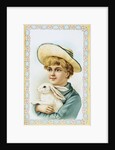 Postcard Depicting a Boy Holding a White Rabbit by Anonymous