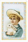 Postcard Depicting a Boy Holding a White Rabbit by Anonymous