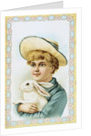 Postcard Depicting a Boy Holding a White Rabbit by Anonymous