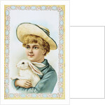 Postcard Depicting a Boy Holding a White Rabbit by Anonymous
