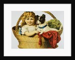 Illustration Depicting a Girl and A Dog in a Basket by Anonymous