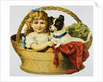 Illustration Depicting a Girl and A Dog in a Basket by Anonymous