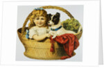 Illustration Depicting a Girl and A Dog in a Basket by Anonymous