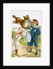 Illustration Depicting Children with a Leaping Dog by Anonymous