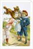 Illustration Depicting Children with a Leaping Dog by Anonymous