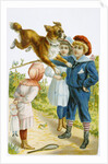 Illustration Depicting Children with a Leaping Dog by Anonymous