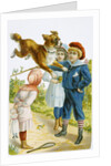 Illustration Depicting Children with a Leaping Dog by Anonymous