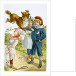 Illustration Depicting Children with a Leaping Dog by Anonymous