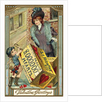 Valentine Greetings Postcard with Cupid's Crate of Hearts by Anonymous