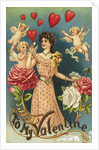 To My Valentine Postcard with Cupids and a Woman by Anonymous