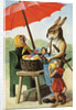 Postcard Showing Rabbits Buying Eggs from a Hen by Anonymous