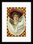 Easter Greetings Postcard of a Woman with a Pink Hat by Anonymous