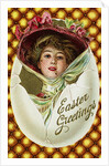 Easter Greetings Postcard of a Woman with a Pink Hat by Anonymous