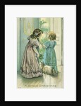 A Joyous Christmas Postcard with Little Girls Looking at the Christmas Tree by Anonymous